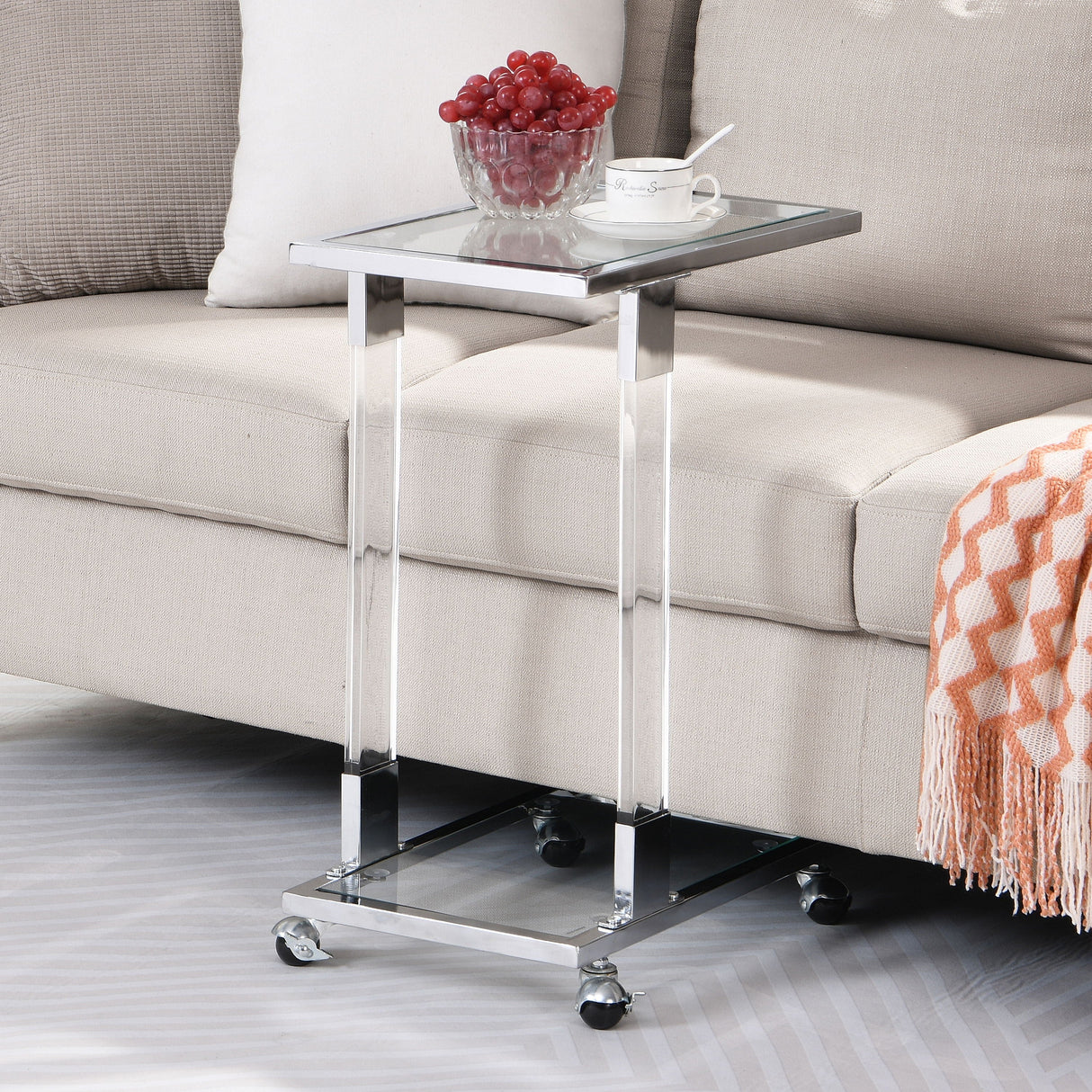 Side Table, Sofa Table, Glass Top C Shape Square Table With Metal Base For Living Room, Bedroom, Balcony Home And Office by Couch.com