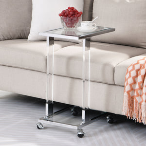 Side Table, Sofa Table, Glass Top C Shape Square Table With Metal Base For Living Room, Bedroom, Balcony Home And Office by Couch.com