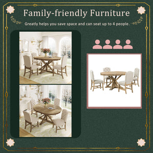 Functional Furniture Retro Style Dining Table Set With Extendable Table And 4 Upholstered Chairs For Dining Room And Living Room by Couch.com