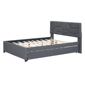 Upholstered Platform Bed With Brick Pattern Headboard And Twin Long Size Trundle by Couch.com