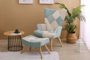 Accent Chair With Ottoman, Living Room Chair And Ottoman Set, Comfy Side Armchair For Bedroom, Creative Splicing Cloth Surface by Couch.com