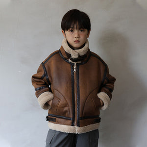 Boys Suede-lined Coat With Integrated Fur For Extra Warmth And Thickness