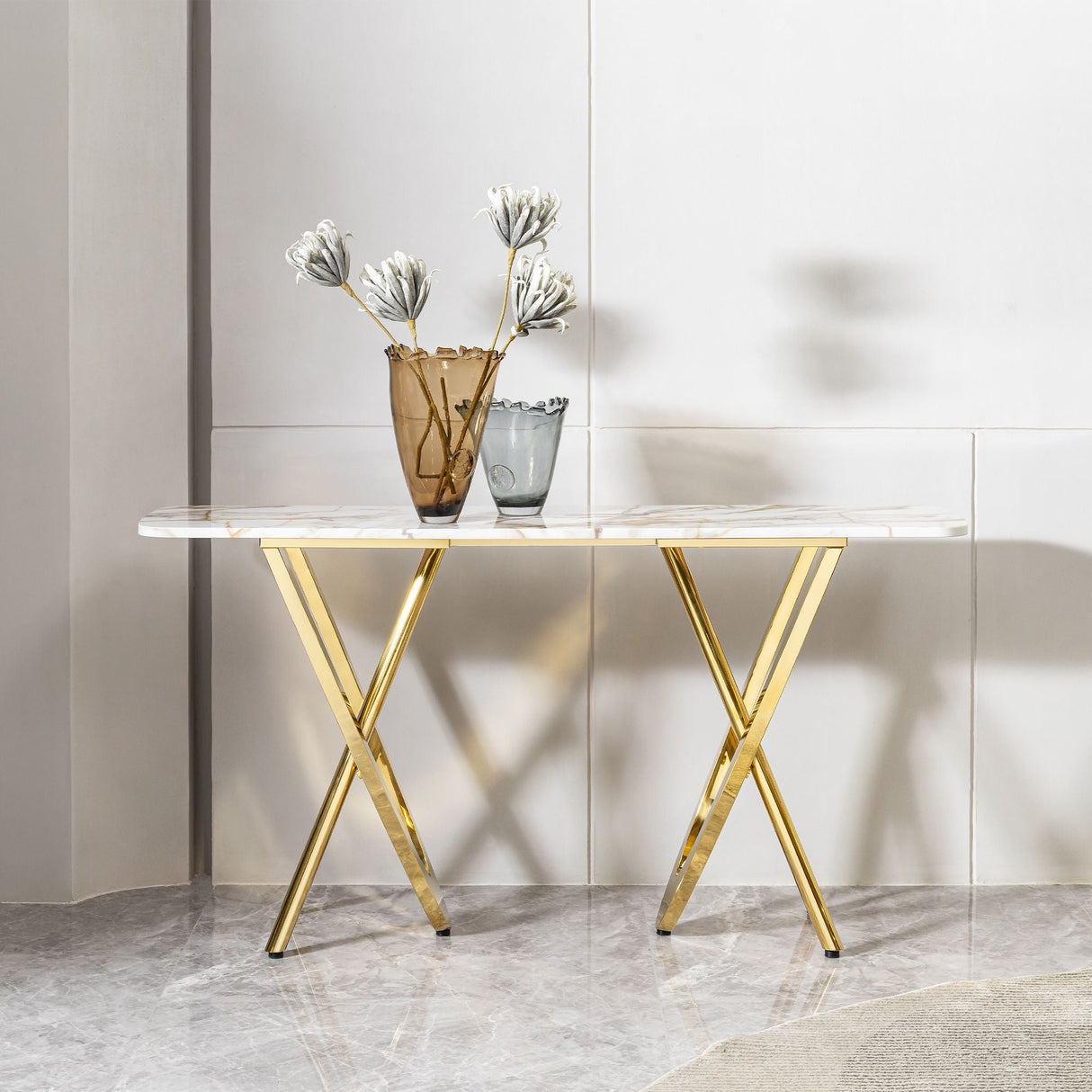 Contemporary Marble Pattern Top Table With Stainless Steel Base by Couch.com