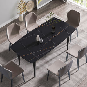 70.87" Modern Artificial Stone Curved Metal Leg Dining Table, Can Accommodate 6-8 People by Couch.com