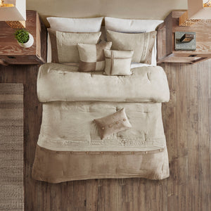 7 Piece Faux Suede Comforter Set Tan Queen