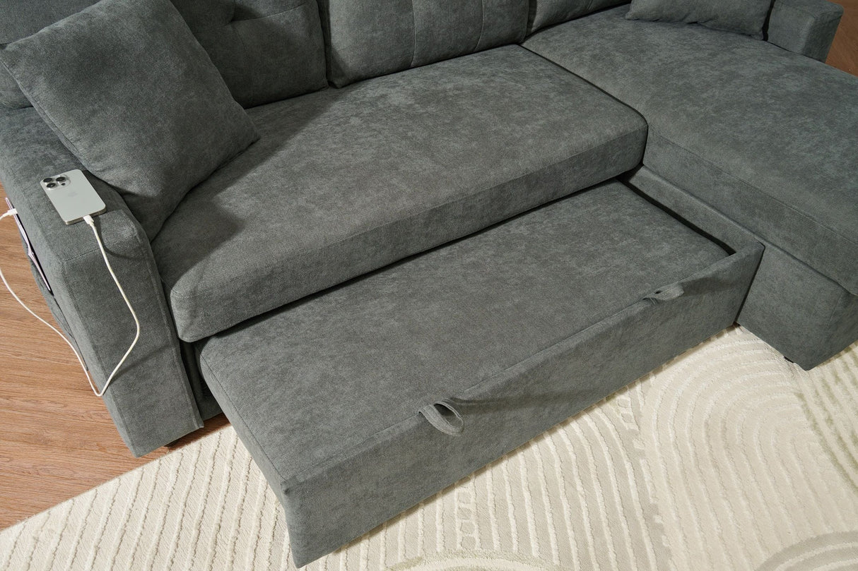 Reversible Sofa Couch Sleeper With Pull Out Bed And USB Port by Couch.com
