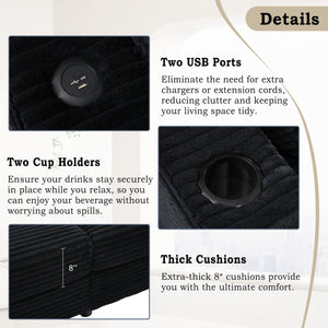 Oversized Loveseat Chaise With 2 USB Ports, 2 Cup Holders And 2 Throw Pillows by Couch.com