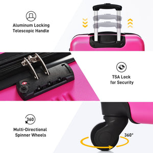 Hardshell Luggage Sets 2 Pieces + Bag Spinner Suitcase With TSA Lock Lightweight 20" / 28" - Pink