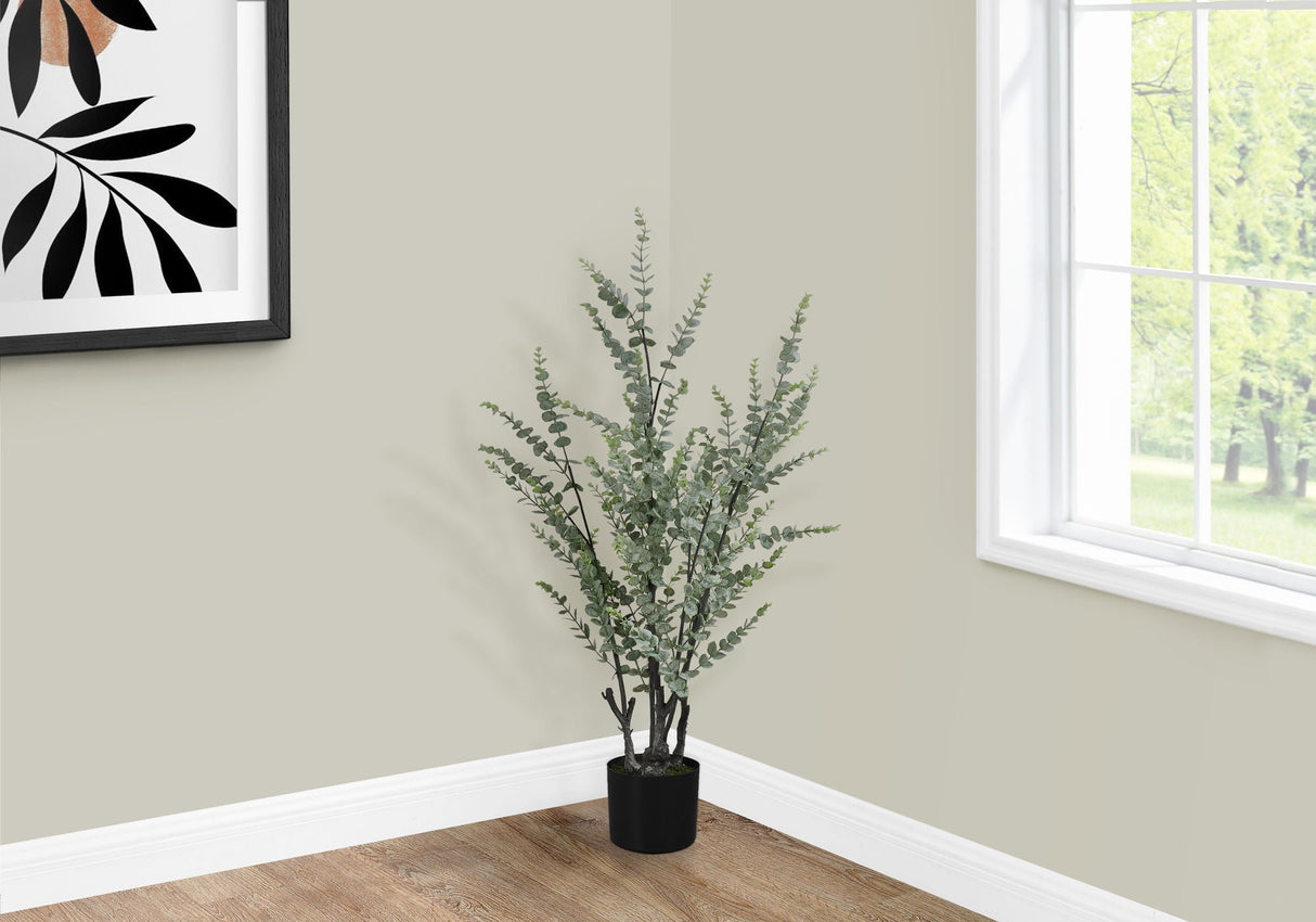 44" Tall, Artificial Plant, Eucalyptus Tree, Indoor, Faux, Fake, Floor, Greenery, Potted, Real Touch, Decorative - Green / Black by Couch.com