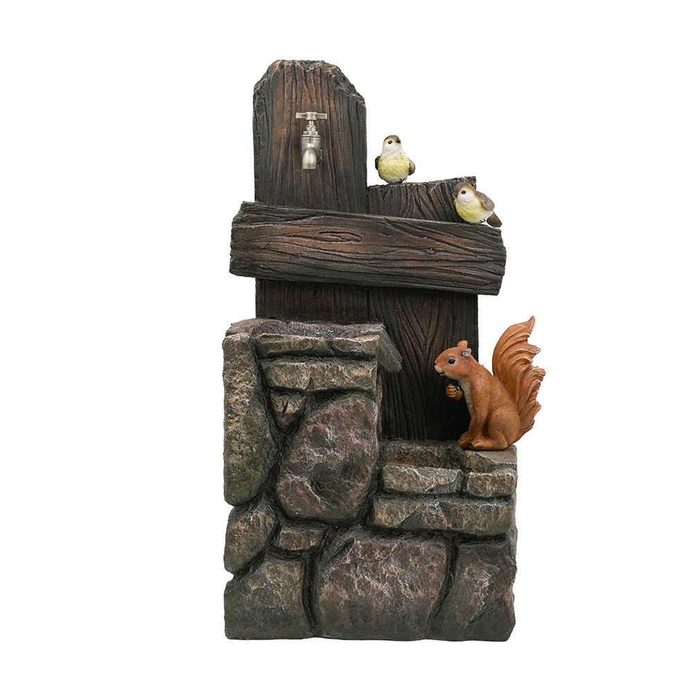 Decorative Two Tiered Water Fountain With Woodland Animal Design, Outdoor Fountain With Light And Pump - Multi by Couch.com