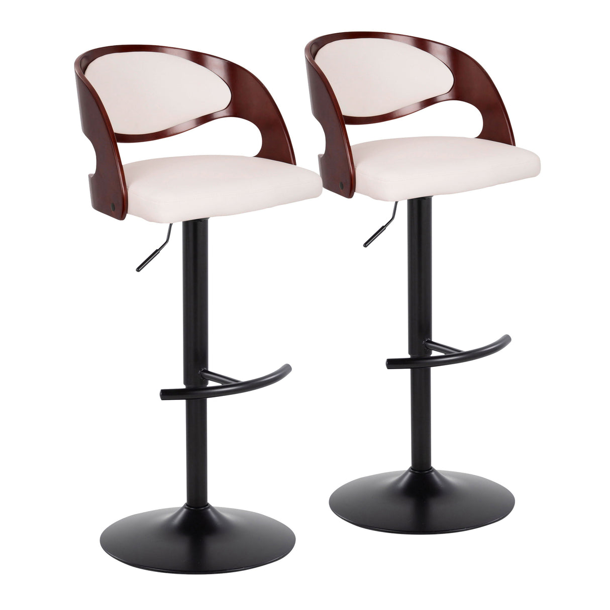 Pino - Mid Century Modern Adjustable Barstool With Swivel With Rounded T Footrest (Set of 2) by Couch.com