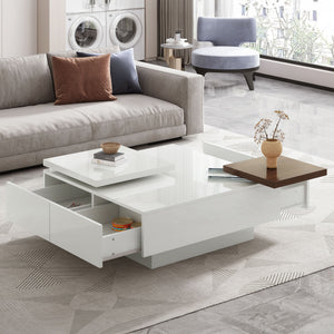 Movable Square Top Coffee Table With 4 Hidden Storage Drawers by Couch.com