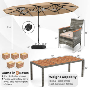 10 Pieces Patio Wicker Dining Set with 15 Feet Double-Sided Patio Umbrella-Brown by DirectDeals