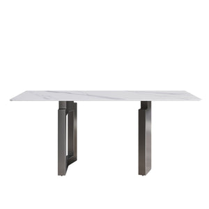 70.87" Modern Artificial Stone White Straight Edge Black Metal Leg Dining Table - White / Black by Couch.com