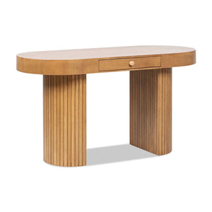 Couch.com Jesse Single Drawer Fluted Oval Console Desk Honey Brown, Durable Design, Wood Construction, Light Brown Finish by Couch.com
