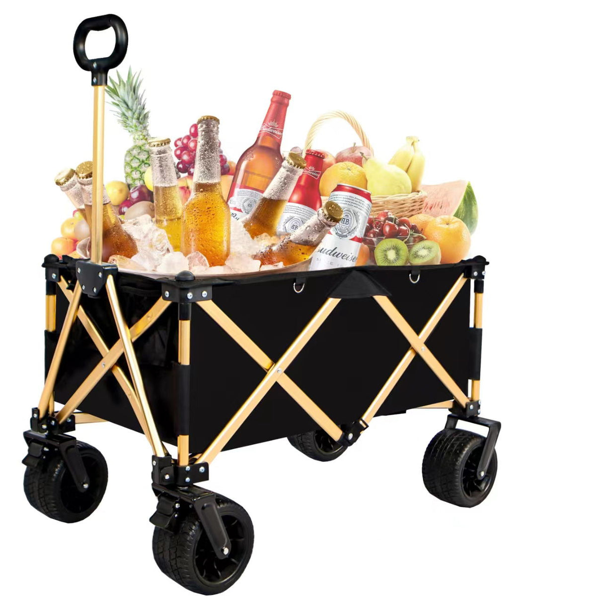 Aluminum Alloy Folding Wagon, Heavy Duty Utility Beach Wagon Cart For Sand With Big Wheels, Adjustable Handle & Drink Holders For Shopping, Camping, Garden And Outdoor by Couch.com