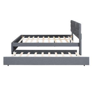 Upholstered Platform Bed With Brick Pattern Headboard And Twin Long Size Trundle by Couch.com