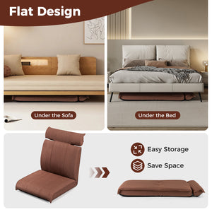 Folding Floor Chair with 14-Poistion Adjustable Backrest and 5-Position Adjustable Headrest-Brown
