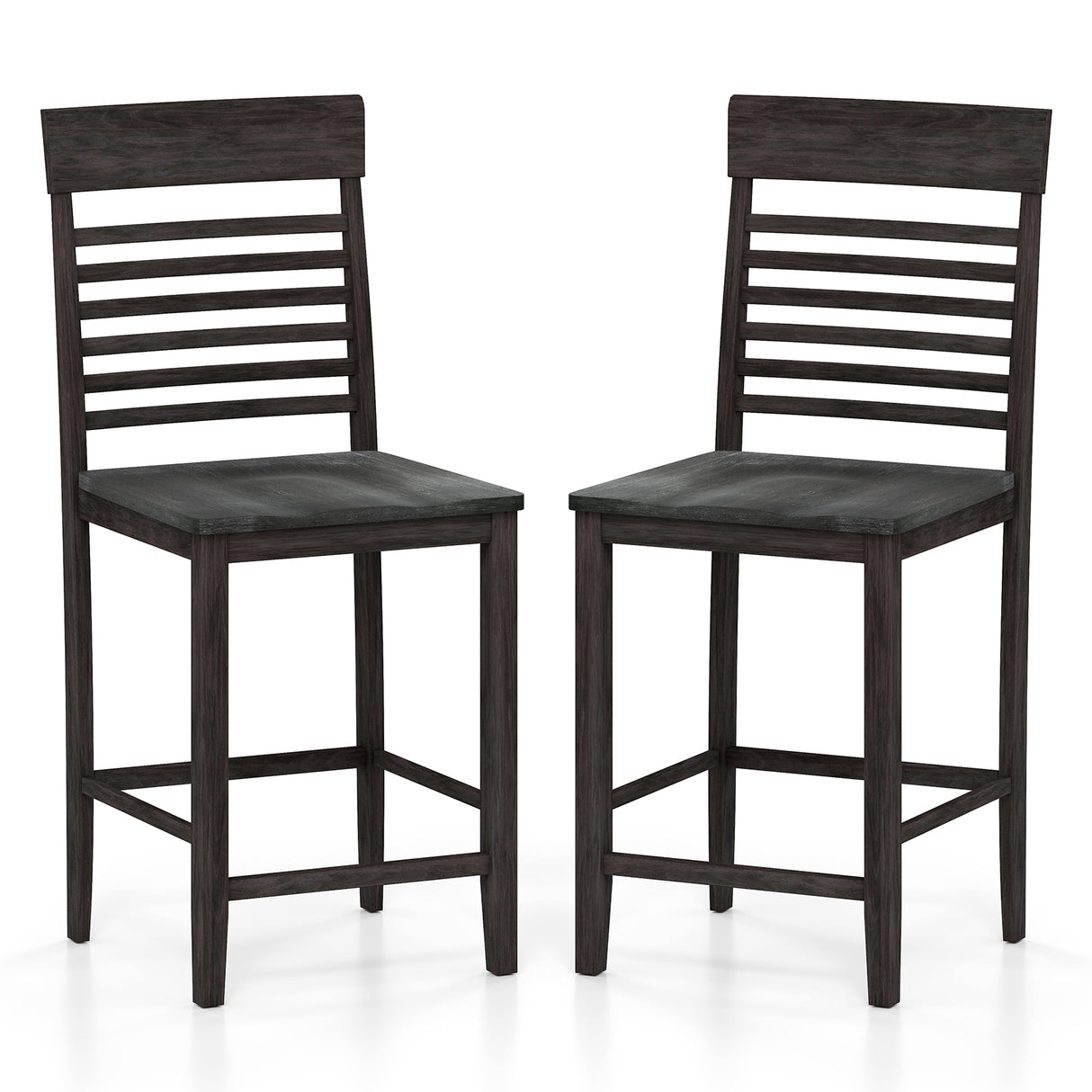 Dining Chair Set of 2 with Footrests and Solid Wood Frame-Gray