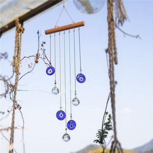 Chakra Energy Clear Crystal Ball Sun-catcher Turkish Window Prisms Blue Evil Eye Light Catching Wind Chimes For Office Decor Home Garden Hanging Decoration Showpiece Lucky Gift