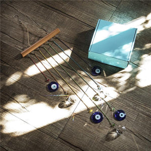 Chakra Energy Clear Crystal Ball Sun-catcher Turkish Window Prisms Blue Evil Eye Light Catching Wind Chimes For Office Decor Home Garden Hanging Decoration Showpiece Lucky Gift