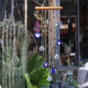 Chakra Energy Clear Crystal Ball Sun-catcher Turkish Window Prisms Blue Evil Eye Light Catching Wind Chimes For Office Decor Home Garden Hanging Decoration Showpiece Lucky Gift