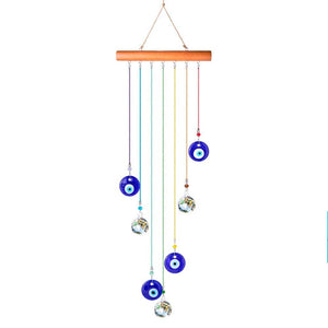 Chakra Energy Clear Crystal Ball Sun-catcher Turkish Window Prisms Blue Evil Eye Light Catching Wind Chimes For Office Decor Home Garden Hanging Decoration Showpiece Lucky Gift