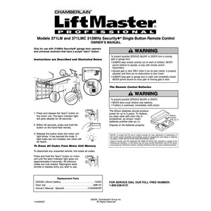 Substitute for Chamberlain 950D 1-Button 315 Mhz Visor Garage Door Opener Remote Control [971LM]