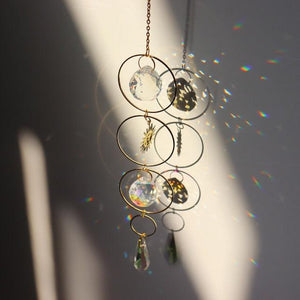 Chandelier Crystal Wind Chime Pendant Metallic Hoop Moon Rainbow Maker Sun Hanging Drop Crystal For Window Curtains Home Decor Gifts Photography Prop