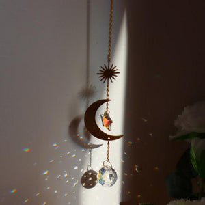 Chandelier Crystal Wind Chime Pendant Metallic Hoop Moon Rainbow Maker Sun Hanging Drop Crystal For Window Curtains Home Decor Gifts Photography Prop