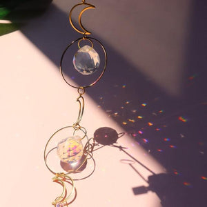Chandelier Crystal Wind Chime Pendant Metallic Hoop Moon Rainbow Maker Sun Hanging Drop Crystal For Window Curtains Home Decor Gifts Photography Prop