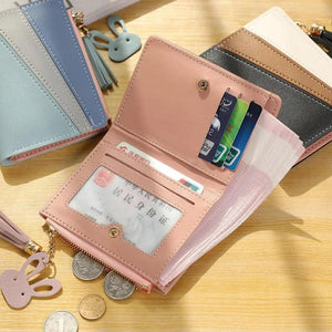 Charming Hit Color Short Tassels Wallets,Bags Zipper PU Leather, Card Holder, Pendant Coin Purse, Card Cash Clutch For Women And Girls