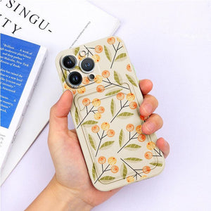 Charming Silicone Soft Anti-Scratch Cases For iPhone 13 Pro Max Case Silicone Wallet Card Holder Cover For iPhone 13 Mini 13ProMax 13Pro Flower Butterfly Beautiful Design Card Holder iPhone Case