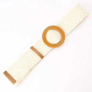 Charming Women Waist Belt Classic Round Wooden Buckle Casual Design Dress Women Buckle Waist Dress Band