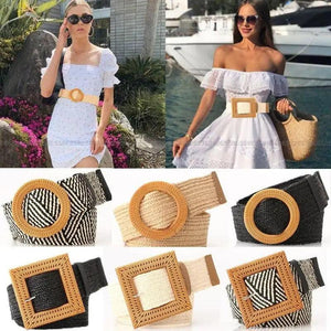 Charming Women Waist Belt Classic Round Wooden Buckle Casual Design Dress Women Buckle Waist Dress Band