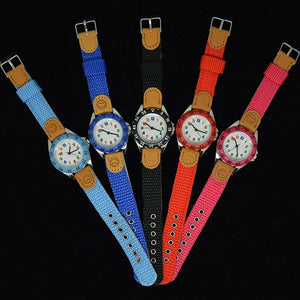 Children Cute Boys Girls Quartz Watch Kids Childrens Fabric Strap Student Time Clock Wristwatch Gifts Colorful Number Dial Time Teach Watches PU Band Analog Quartz Children Sport Outdoor Boys Kids Wrist Watches