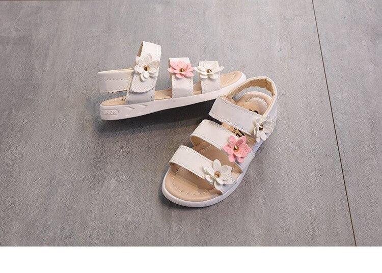 Children's Shoes Summer Style Sandals Girls Princess Beautiful Flower Shoes Kids Flat Sandals Baby Girl Girls Strappy Sandals With Flowers Open-Toe Dress Sandals Beautiful Outdoor Party Sandals
