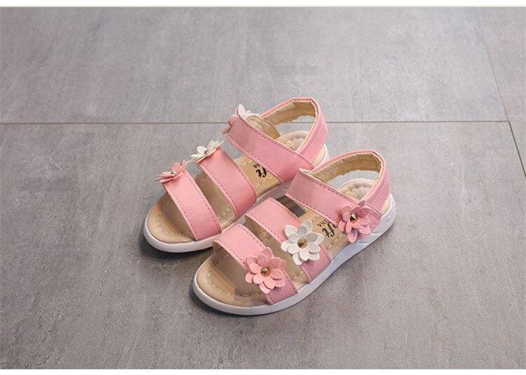 Children's Shoes Summer Style Sandals Girls Princess Beautiful Flower Shoes Kids Flat Sandals Baby Girl Girls Strappy Sandals With Flowers Open-Toe Dress Sandals Beautiful Outdoor Party Sandals