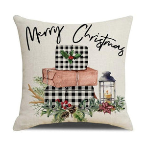 Christmas Decoration Cushion Cover  Decorative Throw Pillow Cover Christmas Decor Xmas Winter Decorations Holiday Pillows Cushion Case Candle Pine Tree Deer Sleigh Printed Pillow Cover Xmas 45X45CM