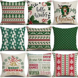 Christmas Green Stripe Pattern Cotton Linen Throw Pillow Christmas Stripe Pillow Cases Christmas Green Decorative Cushion Cover Cotton Linen Pillowcase Indoor Sofa Decorations Home Sofa Decorative Pillowcase 45X45CM