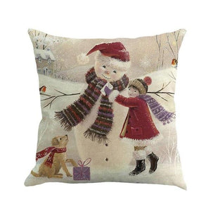 Christmas Printing Sofa Bed Home Decor Pillow Cover Pillow Case Holiday Decorative Christmas Throw Pillows Cotton Linen Winter Snowman Wolf Deer Pillow Covers Cases for Home