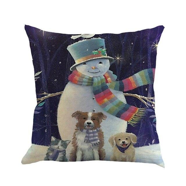 Christmas Printing Sofa Bed Home Decor Pillow Cover Pillow Case Holiday Decorative Christmas Throw Pillows Cotton Linen Winter Snowman Wolf Deer Pillow Covers Cases for Home