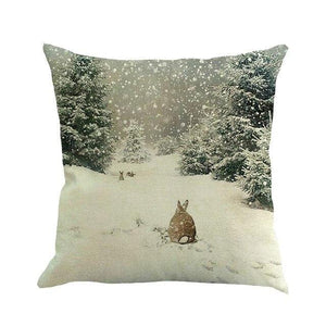 Christmas Printing Sofa Bed Home Decor Pillow Cover Pillow Case Holiday Decorative Christmas Throw Pillows Cotton Linen Winter Snowman Wolf Deer Pillow Covers Cases for Home
