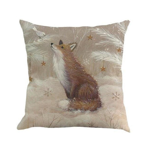 Christmas Printing Sofa Bed Home Decor Pillow Cover Pillow Case Holiday Decorative Christmas Throw Pillows Cotton Linen Winter Snowman Wolf Deer Pillow Covers Cases for Home
