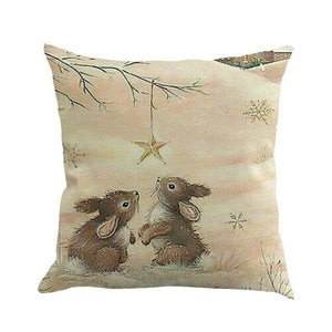Christmas Printing Sofa Bed Home Decor Pillow Cover Pillow Case Holiday Decorative Christmas Throw Pillows Cotton Linen Winter Snowman Wolf Deer Pillow Covers Cases for Home