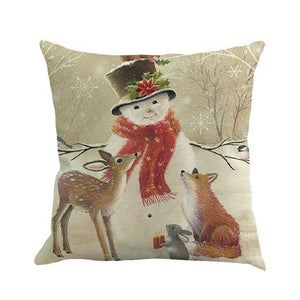 Christmas Printing Sofa Bed Home Decor Pillow Cover Pillow Case Holiday Decorative Christmas Throw Pillows Cotton Linen Winter Snowman Wolf Deer Pillow Covers Cases for Home