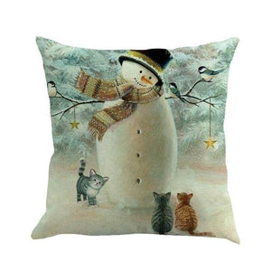 Christmas Printing Sofa Bed Home Decor Pillow Cover Pillow Case Holiday Decorative Christmas Throw Pillows Cotton Linen Winter Snowman Wolf Deer Pillow Covers Cases for Home