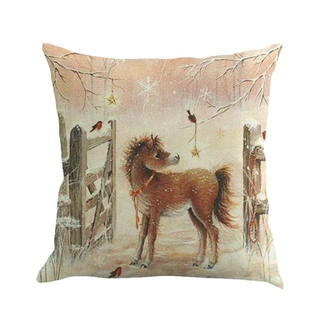 Christmas Printing Sofa Bed Home Decor Pillow Cover Pillow Case Holiday Decorative Christmas Throw Pillows Cotton Linen Winter Snowman Wolf Deer Pillow Covers Cases for Home