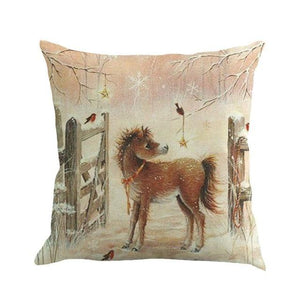Christmas Printing Sofa Bed Home Decor Pillow Cover Pillow Case Holiday Decorative Christmas Throw Pillows Cotton Linen Winter Snowman Wolf Deer Pillow Covers Cases for Home