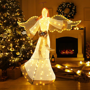 5.2 Feet Christmas Pre-Lit Angel with Halo Wings and 180 Warm White LED Lights